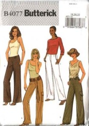 4077  bUTTERICK EZ LONG CARGO OR NOT POCKET PANTS, DRAWSTRING PATTERN 6-10; 12-16 OR 18-22 CHOICE UNCUT